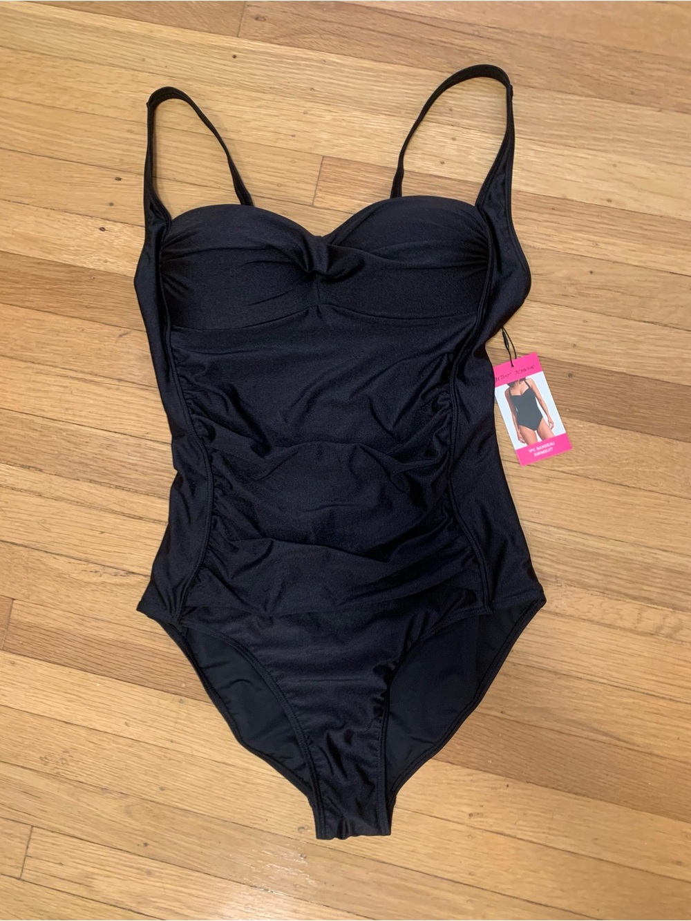 NWT BETSEY JOHNSON BLACK 1-Piece Bandeau Style Swimsuit in Size L - Picture 3 of 13